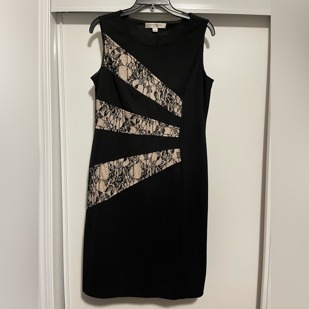 Evan-Picone Black With Lace/Nude Lining Pull On Midi Dress